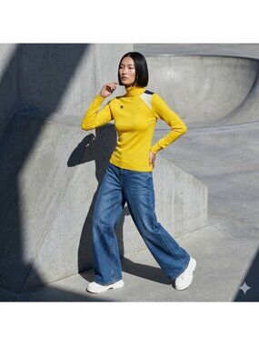 Vintage 2000s L.A.M.B. Gwen Stefani Wool Turtleneck Sweater Yellow Stripe Lamb